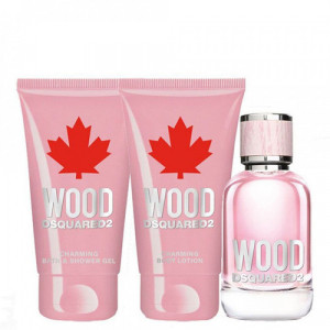 Set cadou Dsquared Wood for Her, Apa de Toaleta, 50 ml + Lotiune de corp, 50 ml + Gel de dus, 50 ml