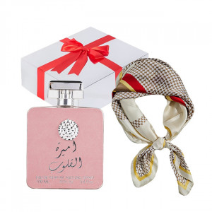 Set cadou Essence&Shawl: parfum Ard Al Zaafaran Ameer Al Quloob + esarfa satinata + cutie cadou cu funda 