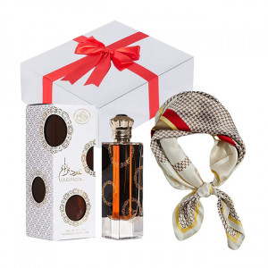 Set cadou Essence&Shawl parfum Ard Al Zaafaran Oud Fazza + esarfa satinata + cutie cadou cu funda