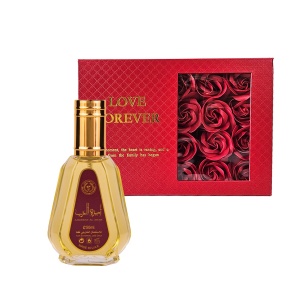 Set cadou GlamPack, Apa de Parfum, Lattafa Raghba, Femei, 50 ml si Cutie cu trandafiri