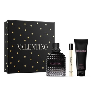 Set cadou Valentino Uomo Born in Roma, Apa de toaleta, Barbati. 100 ml + Gel de dus, 75 ml + mini Apa de Toaleta,15 ml