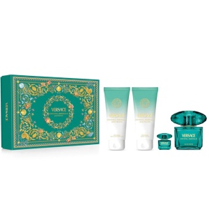 Set cadou Versace Crystal Emerald, Femei Apa de Parfum, 90 ml + 5 ml, Lotiune de corp, 100 ml si Gel de dus, 100 ml