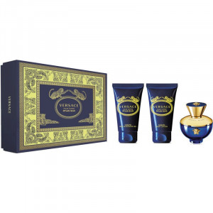 Set cadou Versace Dylan Blue, Femei, 50ml Apa de Parfum, 50 ml Gel de Dus, 50 ml Lotiune de Corp - Img 2