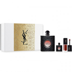 Set Apa de Parfum Yves Saint Laurent Black Opium 90 ml + 7,5 ml + 6 ml Lipstick, Femei