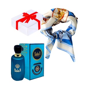 Set cadou Zephira cu Apa de Parfum Ard al Zaafaran Ghala, Femei, 100ml si esarfa