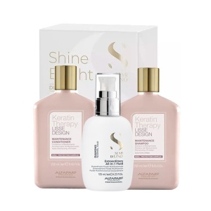 Set cu keratina Alfaparf Lisse Design Keratin Therapy Maintenance Sampon 250ml + Balsam 250 ml + Fluid pentru stralucire All-in-1 Diamond Illuminating, 125 ml