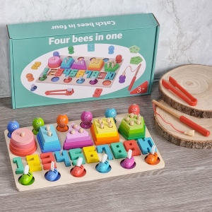 Set Educativ logaritmic Montessori din Lemn - Multifunctional 4 in 1