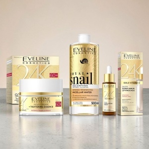 Set Eveline Cosmetics 24K Gold – Crema 60+, 50ml, Ser Lifting 30ml si Apa Micelara Royal Snail 500ml 