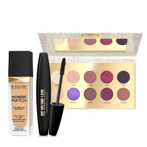 Set Eveline paleta machiaje Fantasy 10 culori, Mascara Big Volume Lash, Fond de ten Wonder Match - Img 2