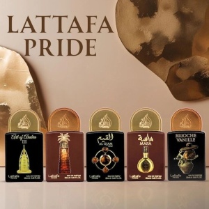 Set Lattafa Apa de Parfum Unisex – Art of Arabia III 20 ml, Ajwaa 20 ml,Al Qiam Gold 20 ml, Masa 20 ml, Brioche Vanille 20 ml