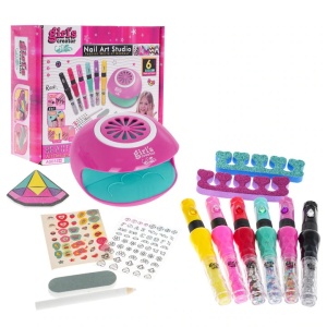 Set Nail Art Studio pentru Fete - Studio de Manichiura cu Uscator, Stilouri pentru Unghii, Stickere si Accesorii pentru Design Creativ