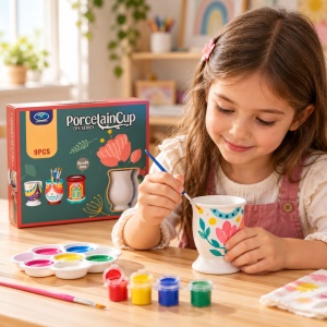 Set pictura DIY pentru copii, suport de creioane din ceramica, 9 piese, 3 ani+ - Img 3
