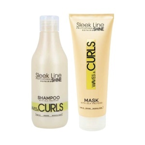 Set Sleek Line Waves & Curls – Sampon, 300 ml si Masca cu proteine din matase, 250 ml