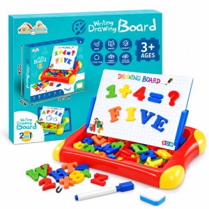 Tablita magnetica educativa 2 in 1 cu litere, cifre, marker si spatiu de depozitare, multicolor, 3+ ani - Img 2