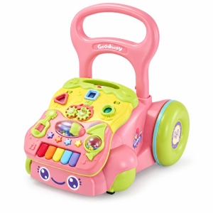 Antepremergator interactiv multifunctional pentru copii Goodway, cu centru de activitati, clape si jucarii, roz, 10 luni+