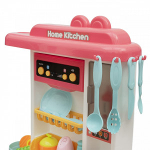 Bucatarie de jucarie Home Kitchen, cu plite din ceramica, luminite si chiuveta cu apa, 38 accesorii, Roz - Img 3