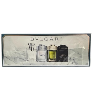 Bvlgari Men's Miniature Gift Set 4 x 5ml (Pour Homme EDT, Man Rain Essence EDP, Man Wood Essence EDP,  Man in Black EDP)