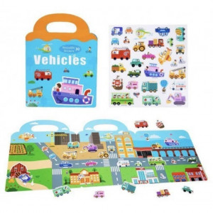 Carte Puzzle cu 34 stickere reutilizabile, Vehicule 