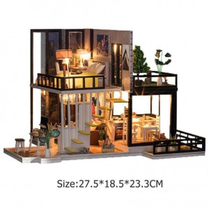 Casuta De Asamblat DIY in miniatura din lemn cu mobilier, Joc interactiv, educational 4