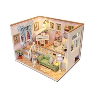 Casuta DIY de construit – camera decorativa in miniatura cu pian si mobilier detaliat