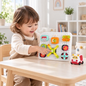Centru de activitati pentru bebelusi cu placa modulara si masinuta, piese interactive, multicolor, 18 luni+ - Img 3
