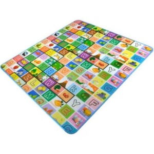 Covor educativ cu doua fete pentru copii, 200x180 cm – litere, fructe si animale