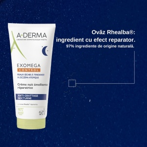 Crema de noapte reparatoare pentru piele uscata A-derma Exomega Control, 200 ml