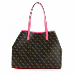 Geanta shopper pentru femei cu etui interior Vikky, Maro inchis/Roz neon - Img 4