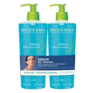 Pachet Gel spumant Sebium 2x500 ml, Bioderma