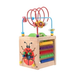 Jucarie Montessori din lemn – Cub cu labirint si jocuri educative