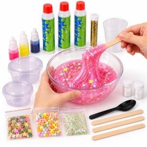 Kit complet pentru preparat slime DIY, lipici, coloranti, sclipici si decoratiuni, multicolor, 6+ ani - Img 2