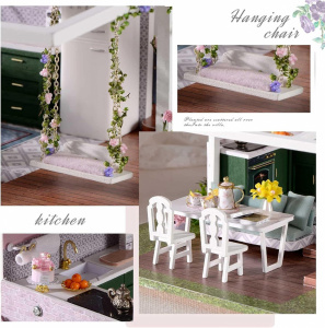 Kit DIY de Casa Miniatura din Lemn cu Mobilier - Constructie in Stil Francez cu Accesorii si LED