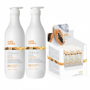 Kit pentru hidratare intensiva Milk Shake Moisture Plus Sampon 1000 ml + Balsam 1000 ml + Lotiune 6x12 ml - Img 2
