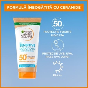 Lapte de corp pentru copii cu protectie solara SPF 50+ Sensitive Advanced Ambre Solaire Garnier, 175 ml