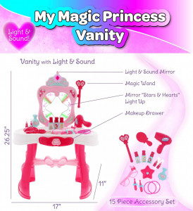 Masuta de toaleta My Magic Princess cu lumini și sunete, baghetă magică și set de accesorii cosmetice
