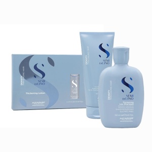 Pachet densificator pentru par subtire Alfaparf Semi di Lino Density Thickening, sampon, 250 ml + balsam, 250 ml + lotiune, 6 x 13 ml