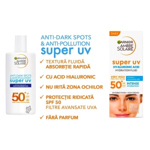 Pachet Garnier Ambre Solaire – Spray aftersun 200 ml + Spray protectie solara bronz intens SPF 50 200 ml + Crema protectie solara fata SPF 50 40 ml.