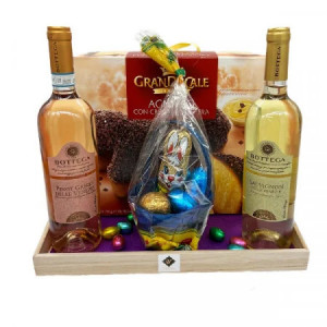 Pachet HappyEaster, Bottega Pinot Grigio, Bottega Sauvignon, Panettone Granducale 750g, Cosuletul Nicole Choco si 8 ousoare de ciocolata