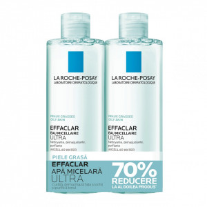 Pachet La Roche -Posay Apa micelara pentru pielea grasa cu tendinta acneica Effaclar Ultra, 400 + 400 ml