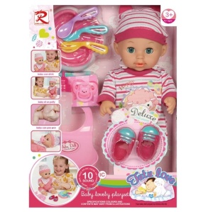 Papusa bebelus Tutu Love cu 10 sunete si accesorii pentru masa