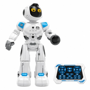 Robot inteligent cu telecomanda, programabil, cu senzori tactili, lumini si sunete, Alb/Albastru - Img 7