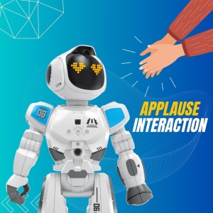 Robot inteligent pentru copii, Cu telecomanda, 50 de miscari, Senzori de atingere, Activare sunet, Expresii faciale, Sunete si lumini, Ariculatii mobile