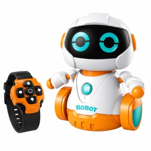 Robot interactiv pentru copii, cu telecomanda tip ceas, lumini si sunete, Alb/Portocaliu - Img 5