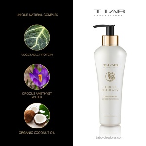 Sampon T-LAB Professional Coco Therapy DUO reconstructie completa a parului, 300 ml