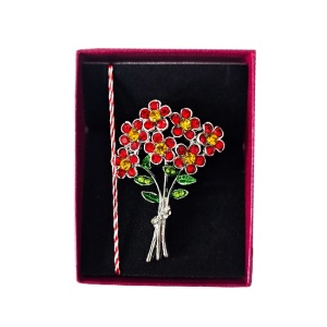Set 12 brose martisor buchet de flori cu pietre colorate si ambalaj elegant