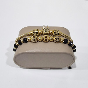 Set 2 bratari Iconic din otel inoxidabil, onix si zirconiu, Unisex, gold - Img 3