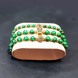 Set 3 bratari Mesmera din otel inoxidabil, zirconiu si malachit, Unisex, gold - Img 2