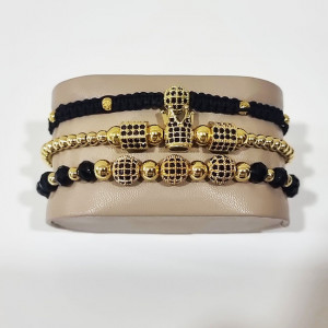 Set 3 bratari Moments din otel inoxidabil si zirconiu, Unisex, gold