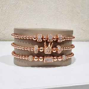 Set 3 bratari Sparkle din otel inoxidabil si zirconiu, Unisex, gold - Img 3