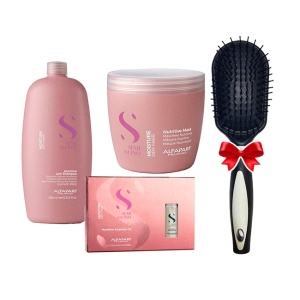 Set Alfaparf Semi Di Lino Moisture Nutritive cu 1000 ml Sampon + 500 ml Masca + 6 fiole x 13 ml Ulei + Perie par